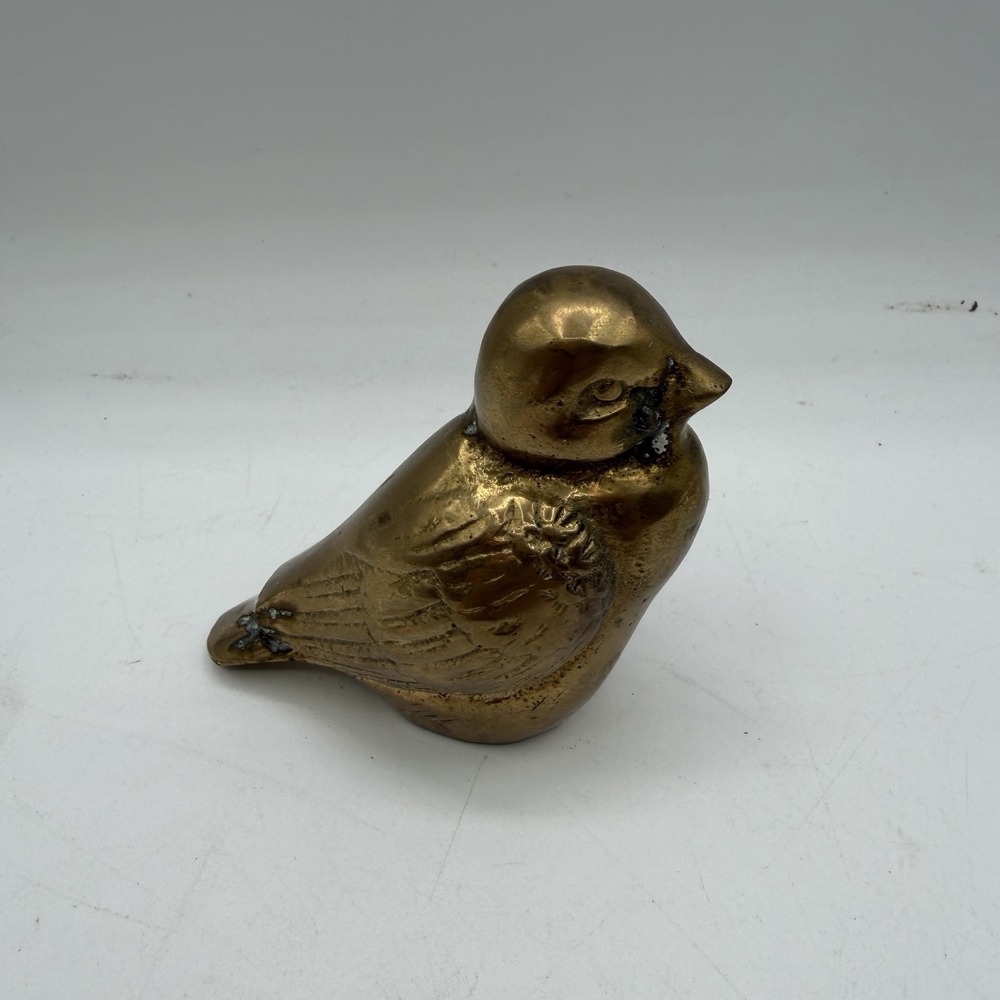 Vintage Solid Brass Swallow Figurine Perched Sitting Bird Paperweight MCM 3"